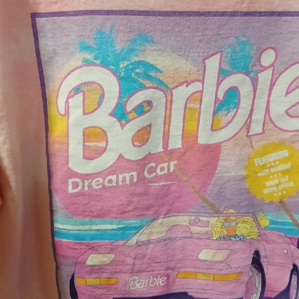 Barbie Dream Car Pink And White Tye Dye Tee Shirt. Size L - Picture 4 of 10